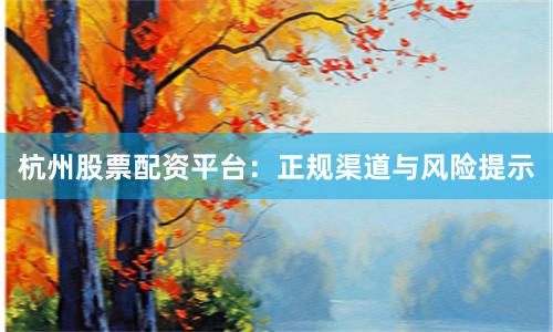 杭州股票配资平台：正规渠道与风险提示
